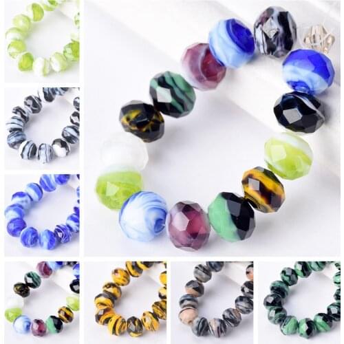 10pcs 10x7mm Rondelle Faceted Opaque Lampwork Glass Loose Spacer Beads for Jewelry Making DIY Crafts Findings