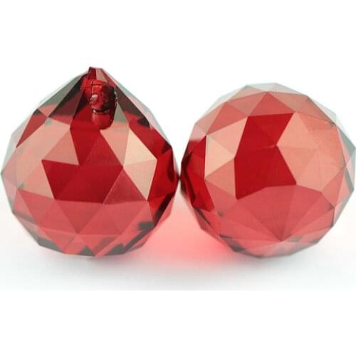 2pcs/lot 20mm Dark Red Crystal Glass Faceted Ball Metal Hook Hanging Prism Ball Suncatchers X-mas Faceted Ball