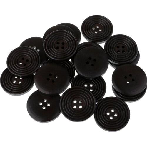 20pcs Wood Buttons Sewing 4 Holes Round Clothing Accessories 30mm Black/Brown