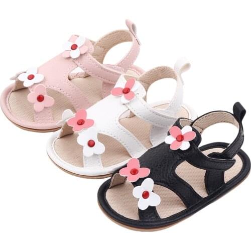 2021 Lovely Infant Anti-slip Flat Shoes Flower Pattern Soft Sole Sandals for Baby Girls