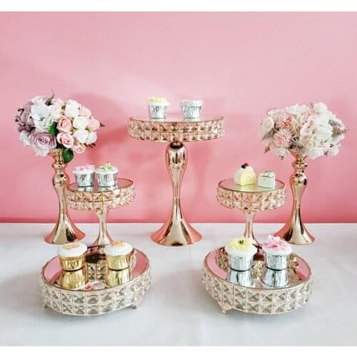 3pcs -7pcs silver square gold crystal Cupcake decorations Dessert Pedestal Party Display cake tray