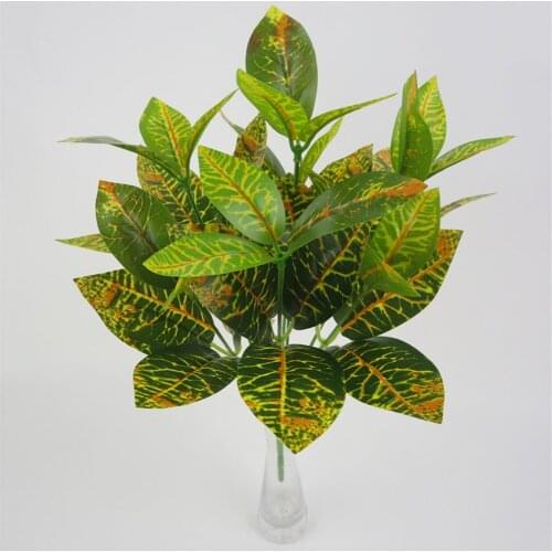 33cm 7 Forks Fake Leaf Artificial Flowers with Leaf Green Grass Plastic Plants Foliage Bush for Home Wedding Party Supplies