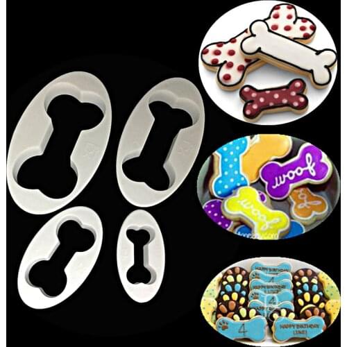 4pcs Plastic Cookie Biscuits Cutter Dog Bone Shape Cookie Mold Fondant Cake Decorating Tools Pastry Baking Kitchen Tools