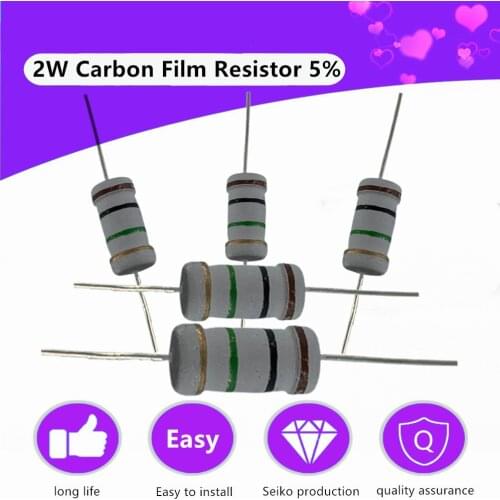 5% Four-Color Ring Resistor 20Pcs/lots Carbon Film Resistors Assorted Kit Set 2W Full Range of Ohm Resistance 1R~1M 1K 10K 220R