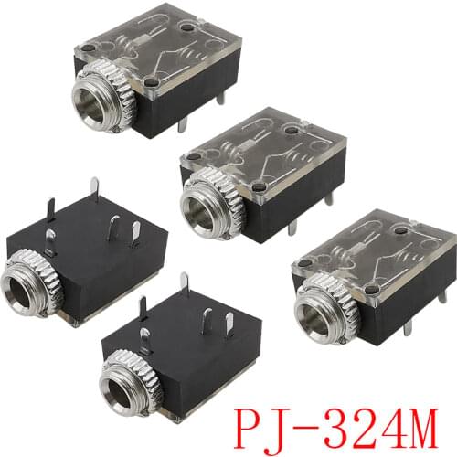 5Pcs/lot PJ-324M 3.5mm 5Pin PCB Panel Mount Connector 3.5mm Stereo Audio Socket Headphone Female Jack With Nut Black