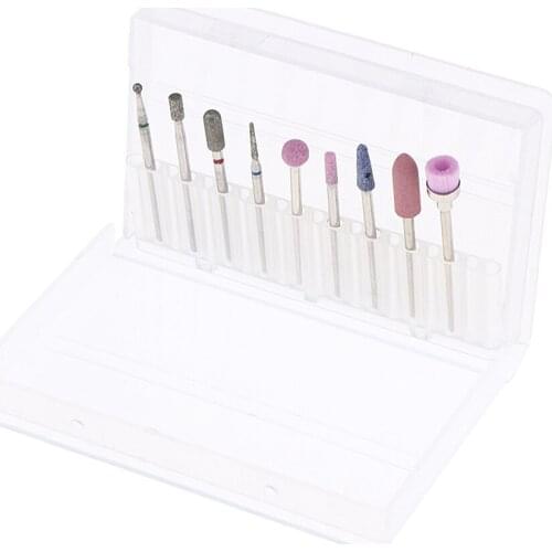 9Pcs Manicure Pedicure Files Nail Drill Bits Set w/ Storage Case, 8 Grit Electric Grinding Polishing Heads with Cleansing Brush