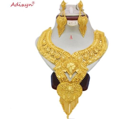 Adixyn African Plus Big Size Jewelry Set Gold Color/Copper Necklace Earrings Arab Dubai Wedding Party MOM Gifts N05317