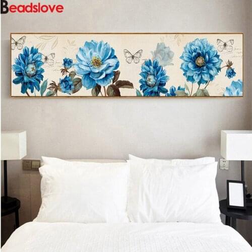 Large blue flower diamond painting cross stitch Needlework 5D diamond embroidery round resin diamond picture mosaic picture