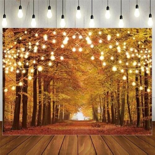 Glitter Autumn Forest Photography Backdrop Sparkle Natural Scenery Fall Landscape Leaves Party Banner Backgound Decor