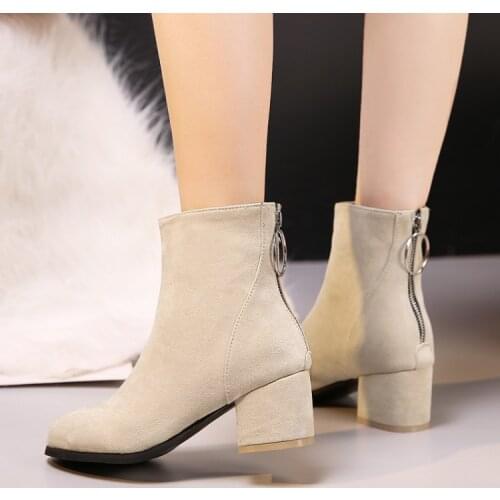 Martin boots womens short tube ankle boots high thick with round head zipper stretch scrub autumn and winter stovepipe shoes