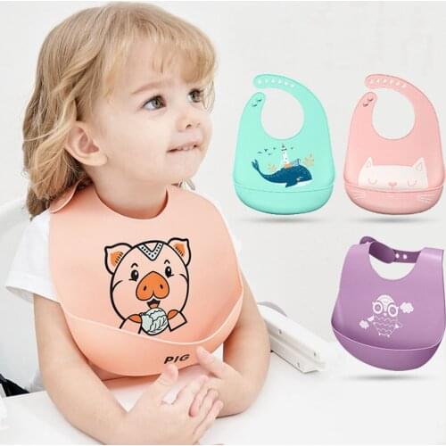 Baby Bibs Waterproof Silicone Feeding Baby Saliva Towel Newborn Cartoon Aprons Baby Bibs Adjustable Bibs Easily Wipes Clean