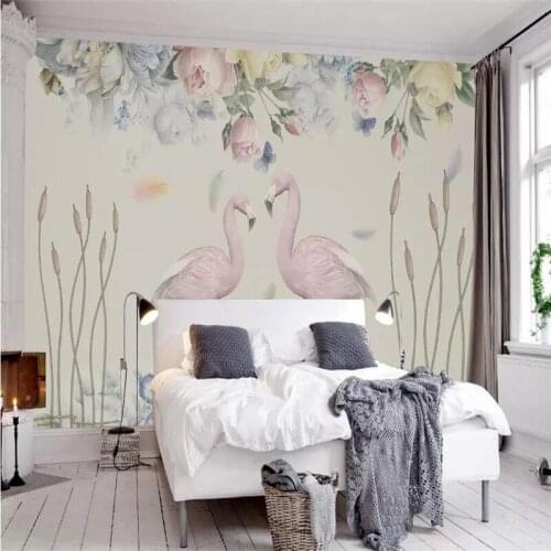 Nordic fresh flower flamingo background wall professional production mural wallpaper wholesale custom poster photo wall