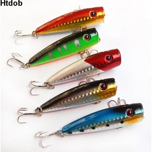 Htdob 7cm 8g Topwater Floating Popper Lure Hard Plastic Fishing Poper Lures 3d Eye Laser Artificial Bait Fishing Tackle pesca