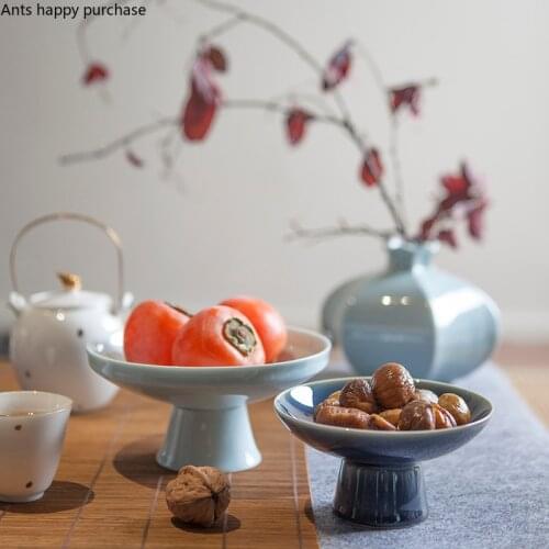 Ceramic Plate Stilt Refreshment Tray Round Fruit Plate Snack Tray Salad Bowl Dessert Cake Stand Food Dishes Decorated Tableware