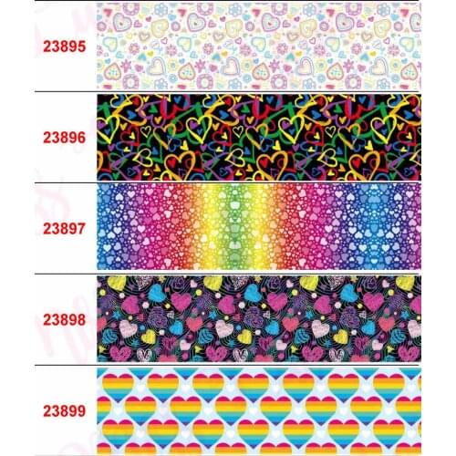 16mm-75mm Heart Printed Grosgrain/Foe Ribbon Gradient Color DIY Festival Party Hair Bowknots Happy Valentines Day 50yards/roll
