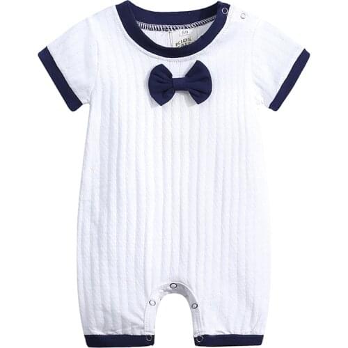 Baby Boy Tie Birthday Suits Comfortable Breathable Cotton Costume for Newborns Infant Boy Gentleman Romper Clean White Outfit