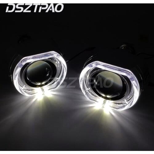 Headlight Lenses Angel Eyes Bi-xenon H1 HID Projector Square LED Running Lights Halo Lens Kit For H7 H4 Car Accessories