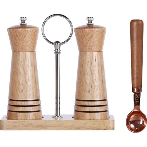 2 Pack Wood Salt and Pepper Grinder with Spoon Mill Set Refillable ,Grinders for Whole Peppercorn and Himalayan Salt
