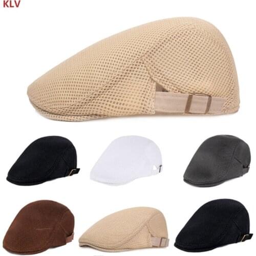 KLV Mens Breathable Mesh Summer Duckbill Hat Newsboy Beret Ivy Cap Cabbie Flat Soft
