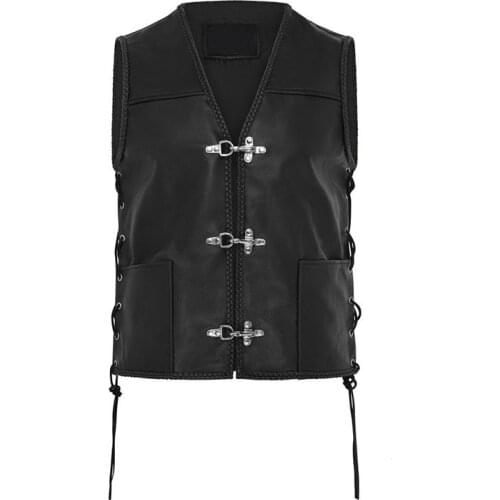 Men Vest Black Waistcoat Knight Retro Vest Punk Male Faux Leather Solid Sleeveless Jacket PU Biker Motorcycle Hip Hop Vest