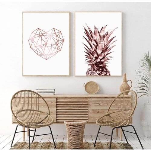 Rose Gold Wall Art Tropical Pineapple s and Prints Geometric Heart Canvas Painting Scandinavian Luxury Pictures Home Decor
