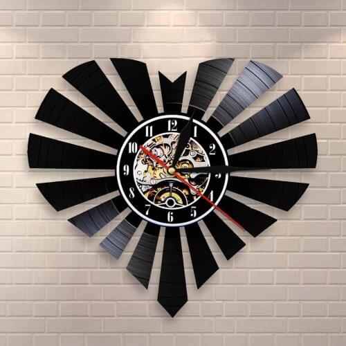 Love Heart Polygonal Heart Vinyl Record Wall Clock Flashing Geometri Heart Wall Art Wall ClockValentine Romantic Gift Idea