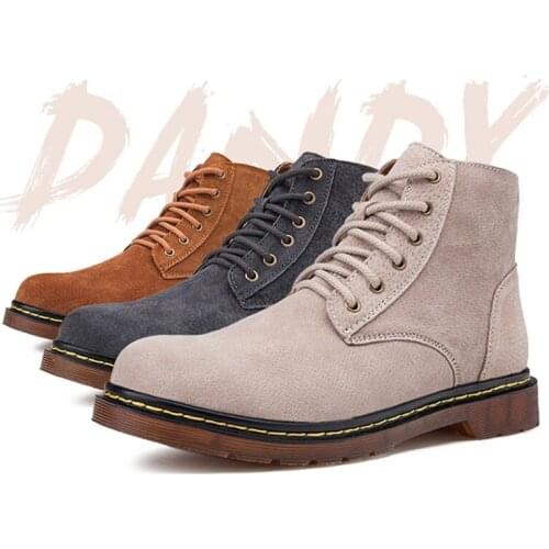 New Winter Vintage Men Leather Boots Casual British Handmade Tooling Mens Boots Suede Lace-Up Motorcycle Boots Plus Size 38-48