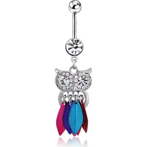 New Animal Owl Tassel Dangle Navel Rings multicolor Gold leaves Crystal Belly Button Ring Navel Piercing Christmas Gifts Jewelry