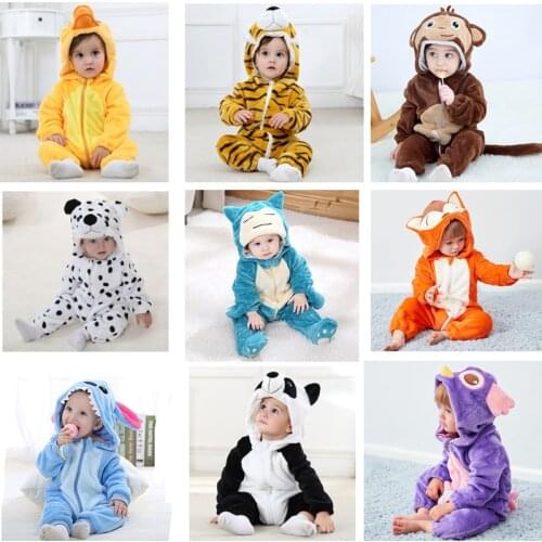 Baby Onesies Pajamas,0-2 Years Flannel Animal Kigurumi, Infant Toddler Costume Panda One-Piece Pijamas Sleepwear Newborn Romper