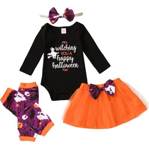 Citgeett Autumn Halloween Infant Baby Girls Outfits Suit Letter Romper Skirt and Headband Clothes Set