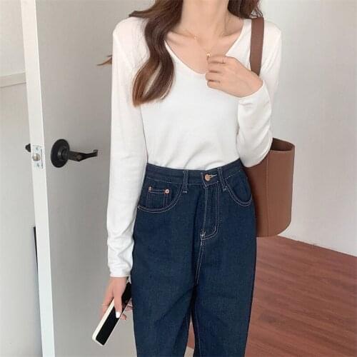 ZJZLL Hot Sale Autumn Winter Fashionable Thin Curling V-neck Solid Color Versatile Loose Pullover Soft Sweater Knitted Top Women