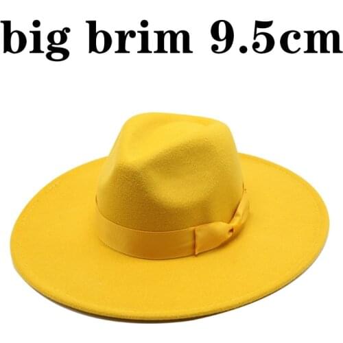 Shallow top fedora hat Europe and America autumn and winter woolen woolen big brim jazz top hat men and women fashion casual bow