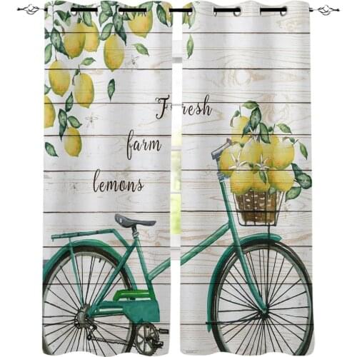 Lemon Bicycle Wooden Board Texture Bedroom Kitchen Window Curtains Curtains For Living Room Decorative Items