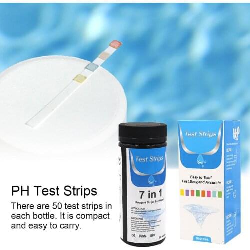 7 in 1 50PCS Water Quality Detection Test Strips Aquarium Fish Tank Residual Chlorine Test Paper for Pool PH Level Test