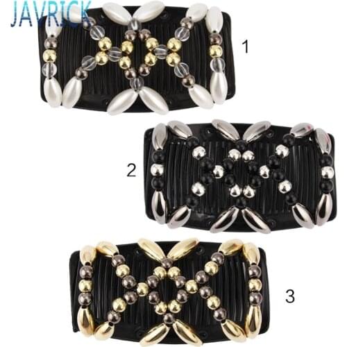 Ladies Women Elastic Hairpin Stretch Double Magic Hair Comb Handmade Beaded Hair Clip Bun Maker DIY Styling Tool 3 Colors JUN6