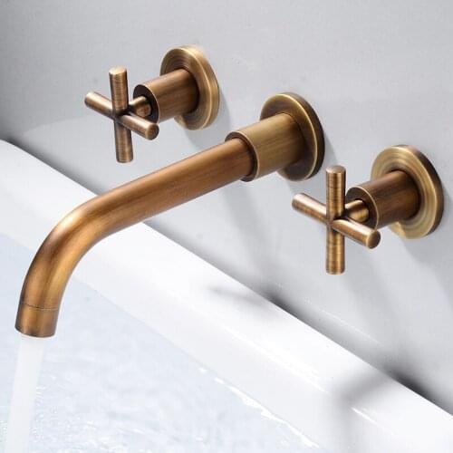 Golden bronze black wall mounted bathroom basin faucet hot and cold water mixer long neck