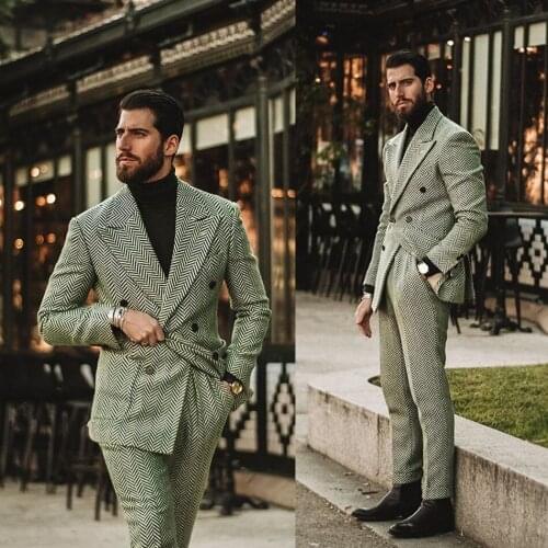 Handsome Striped Peaked Lapel Wedding Suits Evening Party Prom Custom Made Slim Fit Casual 2 Pieces Best Man Tuxedos