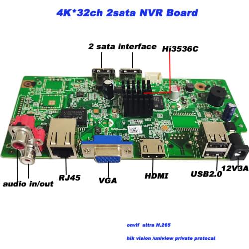 32CH 4K Face CCTV NVR Board Hi3536 2 SATA Ports ONVIF Security Video Recorder Board 32CH /4K/5MP/1080P UNV Technology