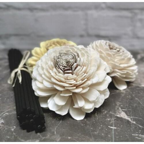 36pcs 3.2" Sola Wood Flower with 6.5" black Fiber Rattan sticks Reed Diffuser Accessories DIY Home Decor MIDDLE CHALI BELLY