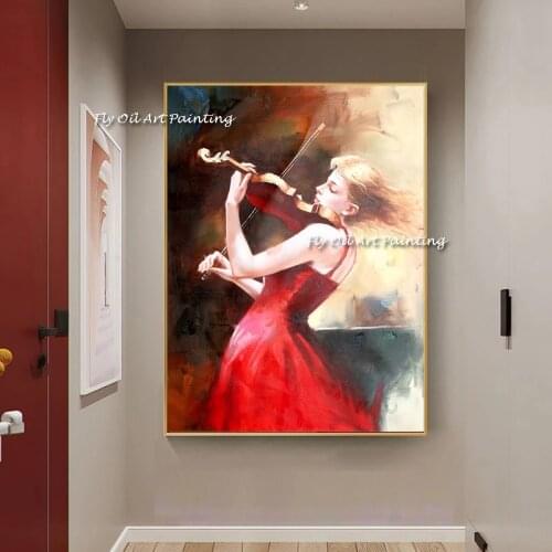 Abstract Art whith Girl Play Violin and Dancing Canvas Painting Oil Painting Modern Wall Art Poster in Living room Home Decor