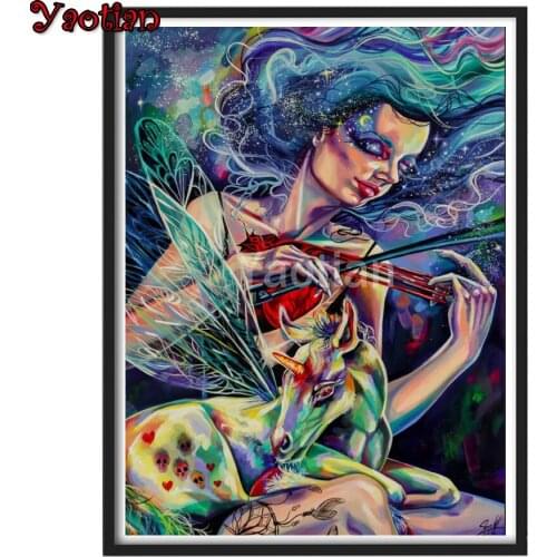 5D DIY Diamond Painting Cartoon fairy girl playing violin Full Square/Round Diamond Embroidery Unicorn Mosaic Home Decor