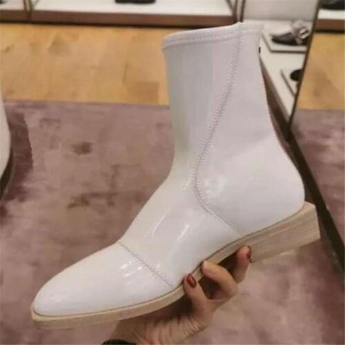 Patent Leather Dress Knight Boots Runway Shoes Woman Zipper Back Bota Feminina Brand Motorcycle Boots Wool Sole Zapatos De Mujer