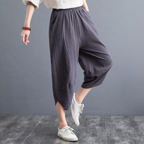 Shimai Cotton Linen Loose Trousers Women Loose Pants Large Size Straight Leg Pants Unique Wide Leg Pant Ladies Summer Pure Pants