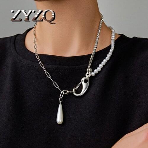 ZYZQ Hip hop Style Imitation Pearls Beaded Necklace Female Double Layered Metal Chains Pearl Pendant Necklaces Trendy Jewelry