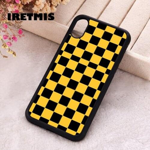 Iretmis 5 5S SE phone cover cases for iphone 6 6S 7 8 Plus X Xs Max XR 11 12 Mini Pro Soft Silicone BLACK & YELLOW CHECKERS
