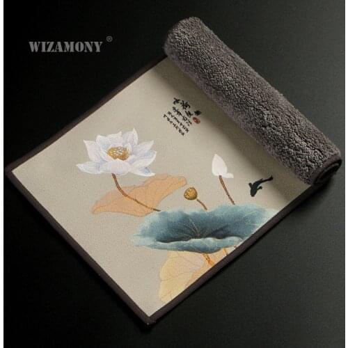 WIZAMONY painted tea towel thick absorbent velvet cloth double-sided high-end tea tablecloth kung fu tea ceremony accessories