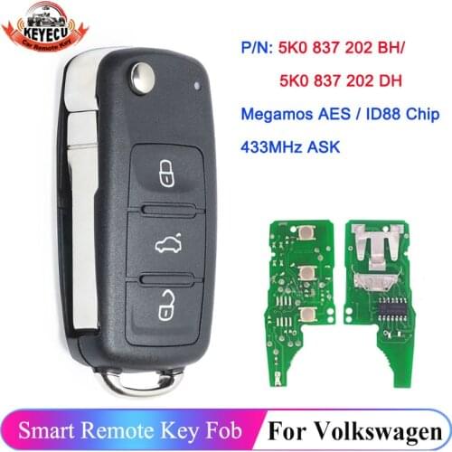 KEYECU 5K0837202BH 5K0837202DH 433MHz Remote Key for VW Caddy Transporter Beetle Jetta Sharan Scirocco Polo Tiguan 2016 2017 MQB