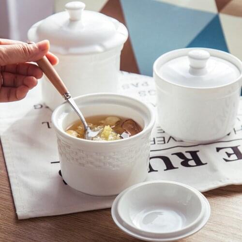 Home Ceramic Stew Bowl Steamed Egg Bowl Edible Birds Nest Bowl with Lid