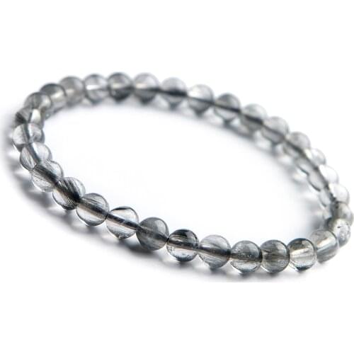 Genuine Natural Brookite Rutilated Quartz Crystal Round Bead Stretch Bracelets Woman Lady 6mm
