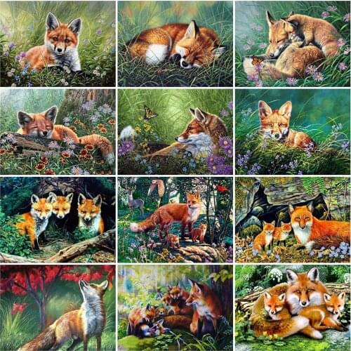 HUACAN Diamond Painting Fox Cross Stitch Rhinestone Kit Sale Diamond Embroidery Animal Mosaic Needlework Decor For Home